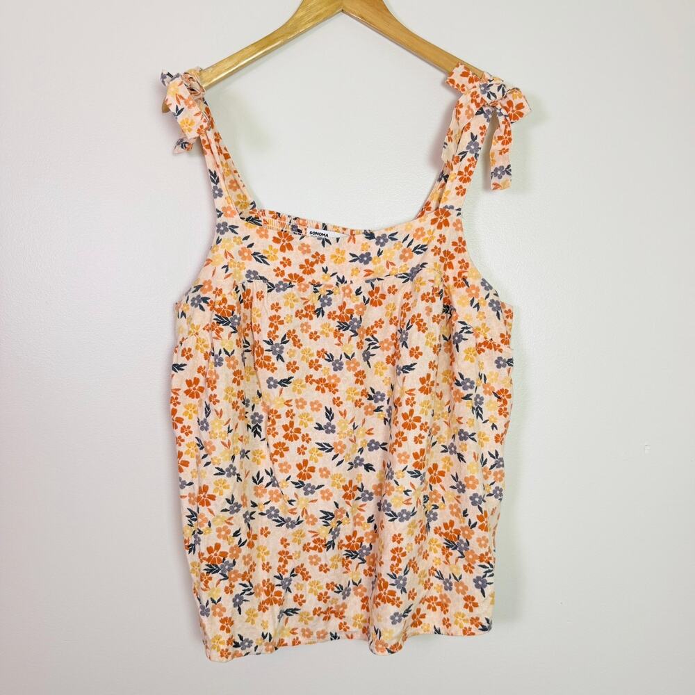 Sonoma Tie Strap Tank Tops Linen Blend Lot of 3 Women's XL Floral Geometric Boho - Picture 6 of 16